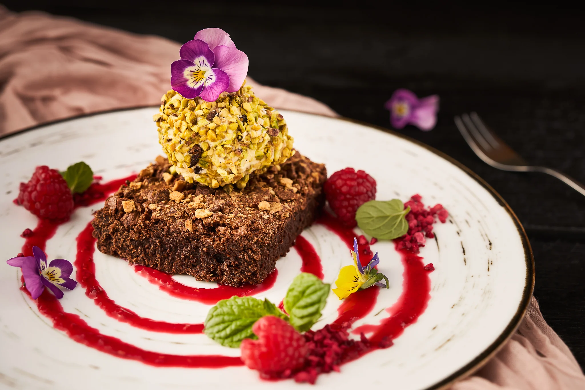 Brownie z lodami panierowanymi w pistacjach